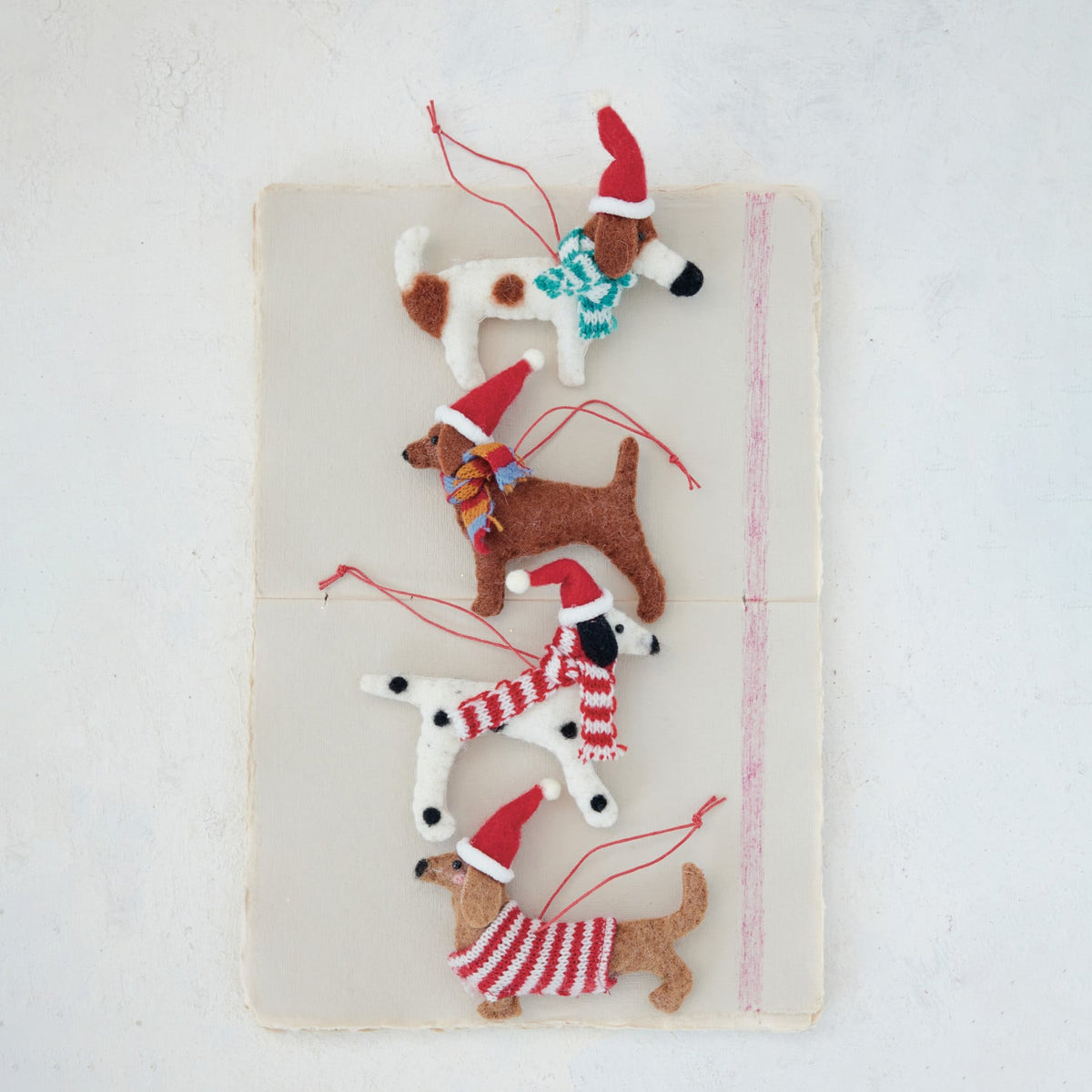 Wool Felt Dog in Hat & Scarf/Sweater Ornament, 4 Styles