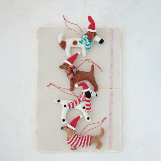 Wool Felt Dog in Hat & Scarf/Sweater Ornament, 4 Styles