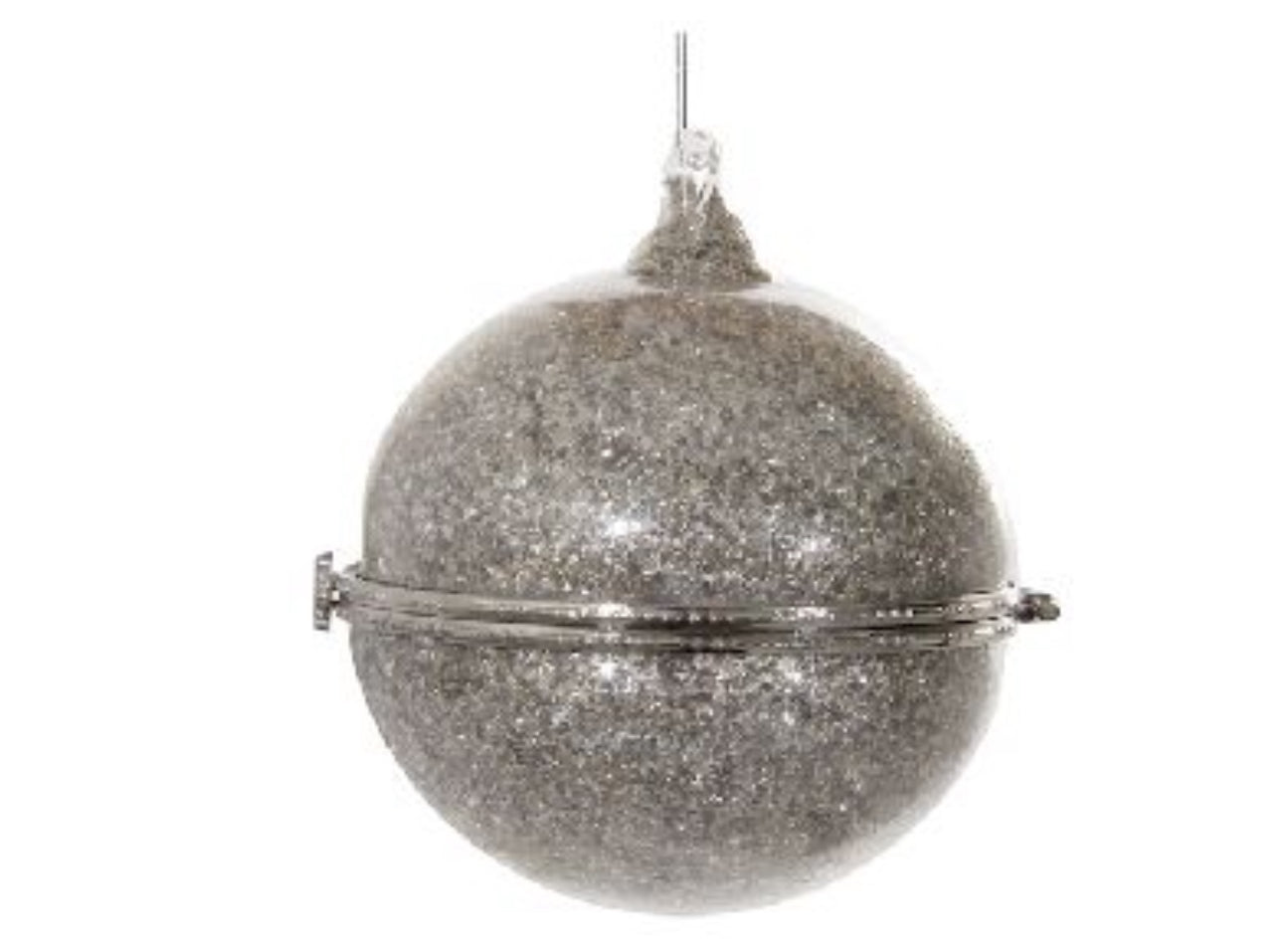 Glass Silver Glitter Ornament ~ Opens Up