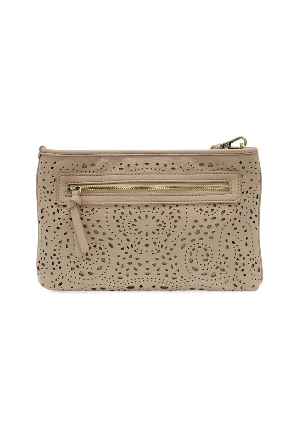 Taupe - Lazer Cut Eyelet Quinn Convertible Crossbody Clutch