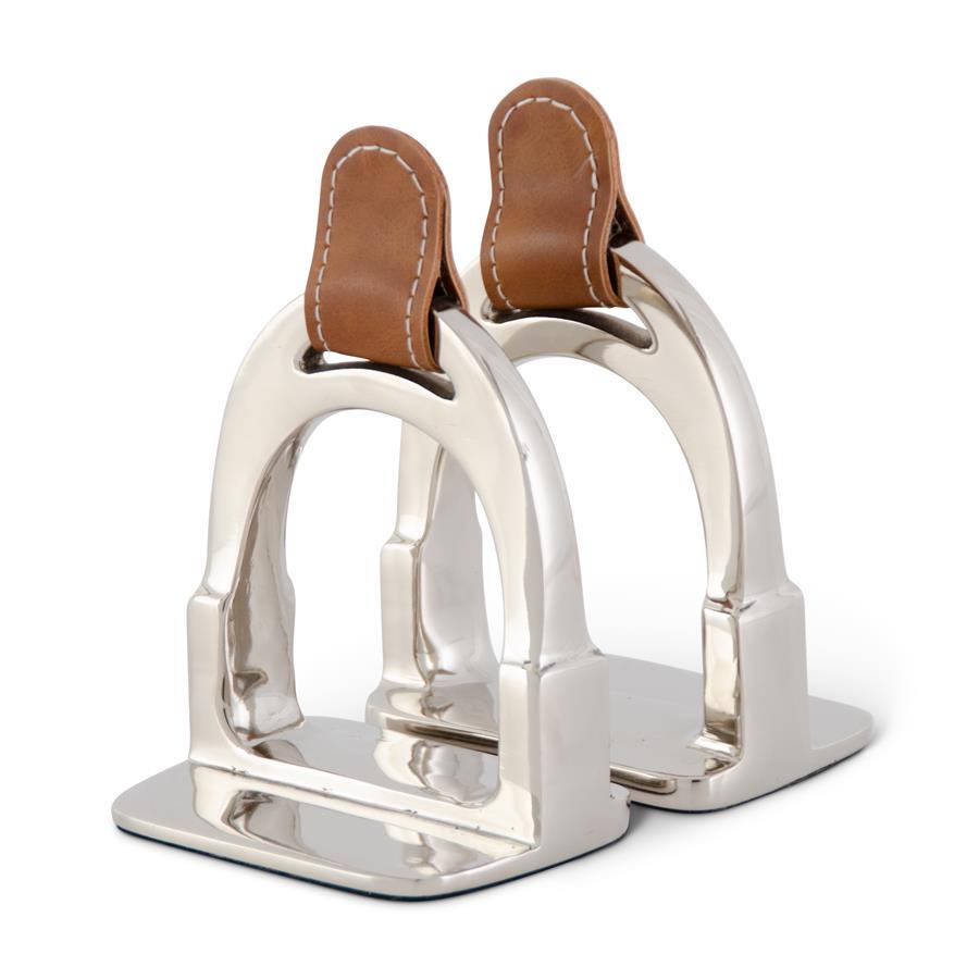 SET OF 2 SILVER STIRRUP/LEATHER BOOKENDS