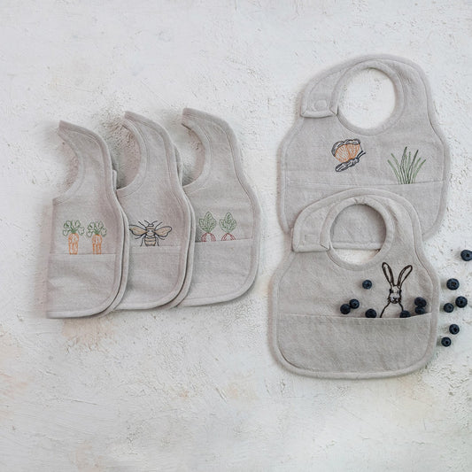 Adorable Embroidered Baby Bib, 5 Styles