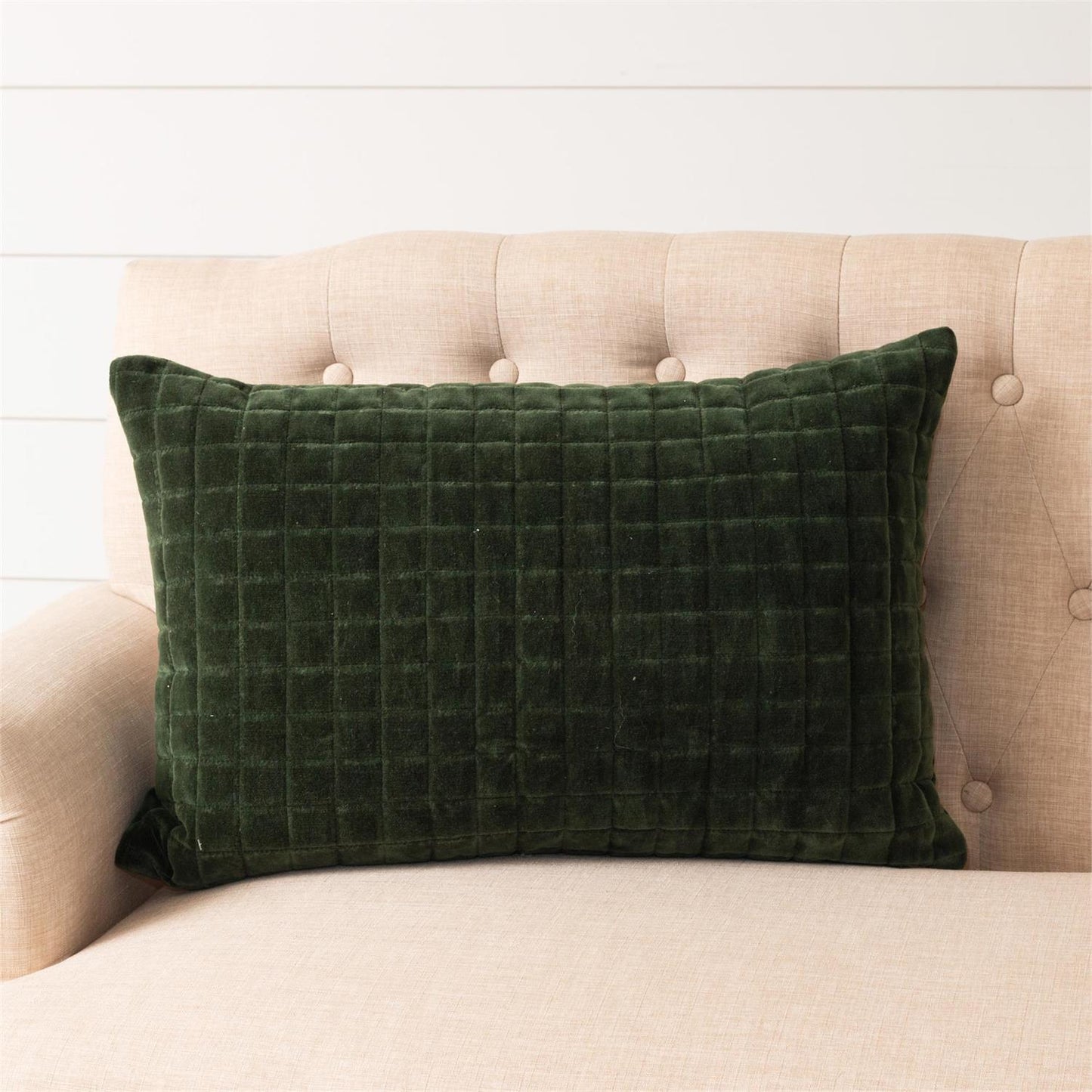 PILLOW - QUILTED VELVET, FOREST GREEN