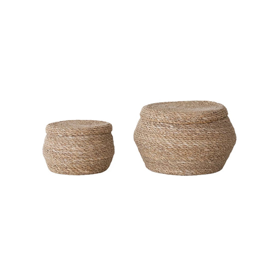 Hand-Woven Seagrass Baskets with Lids, Set of 2