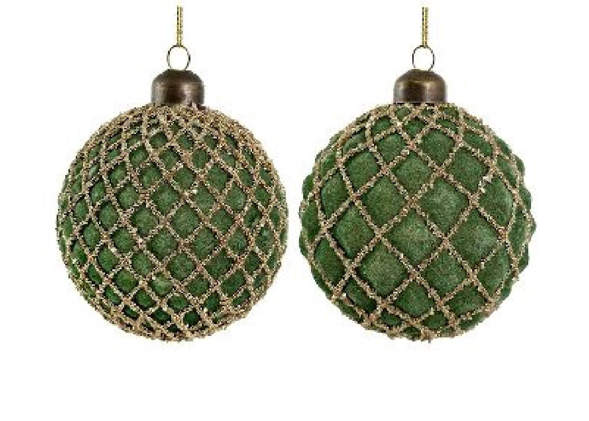 Glass velvet ball green gold glitter
