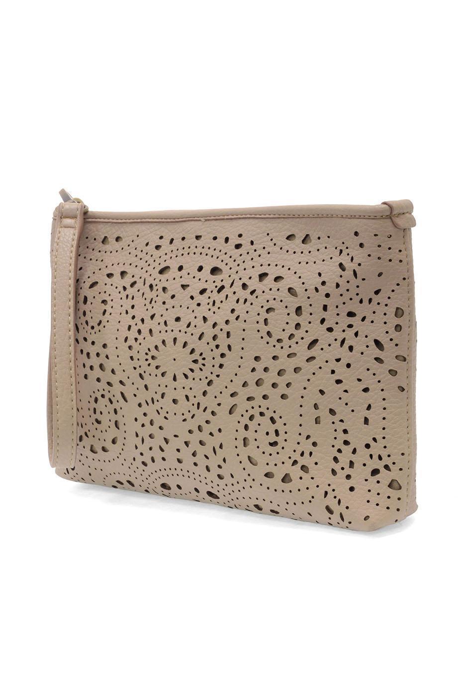 Taupe - Lazer Cut Eyelet Quinn Convertible Crossbody Clutch