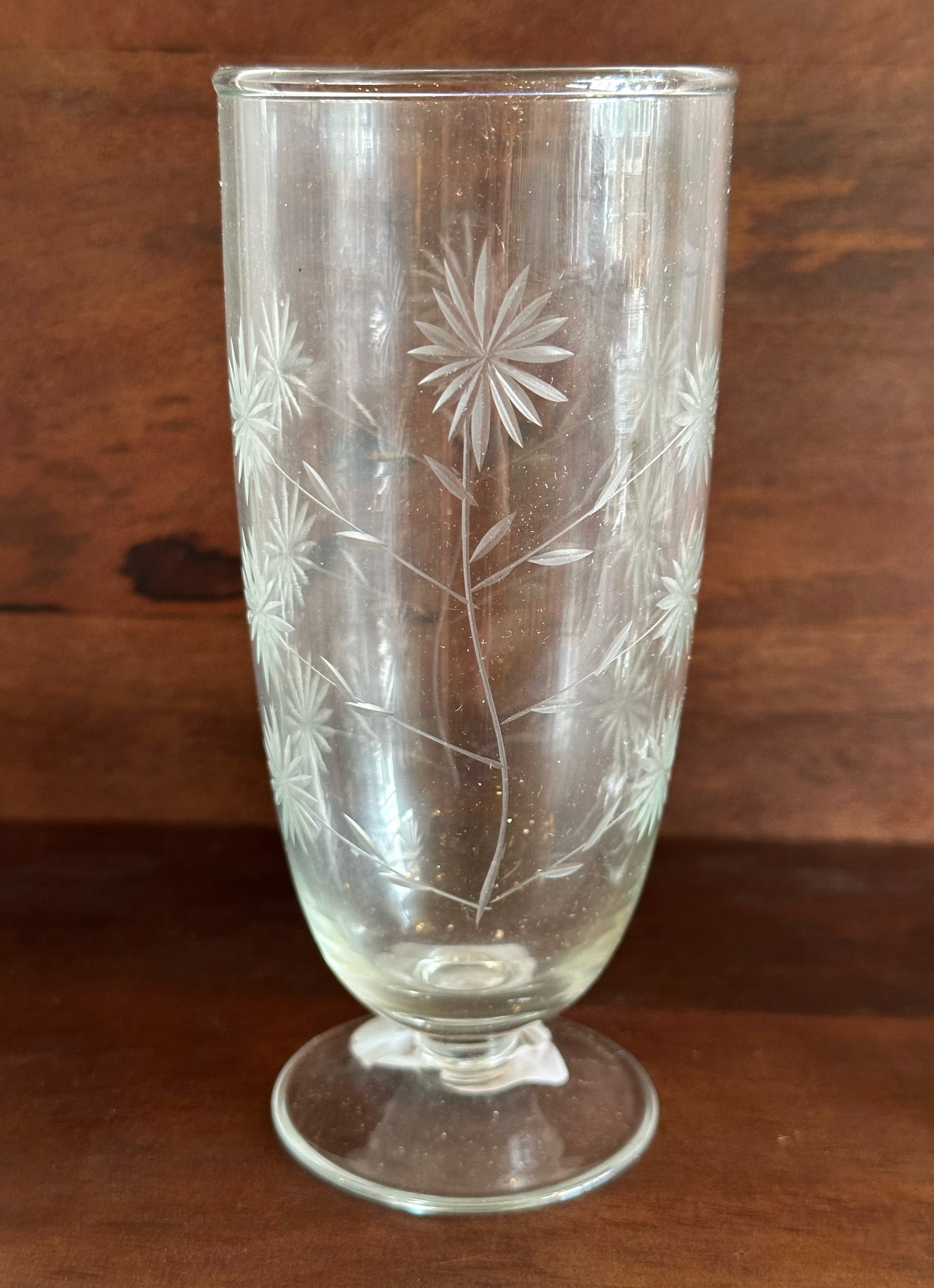 Hand-Blown Stemmed Glass with Etched Botanicals