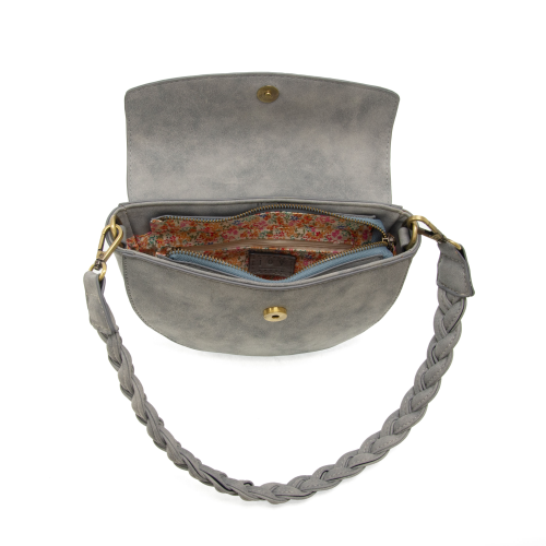 Light Grey Luna Crescent Crossbody w/Braided Strap