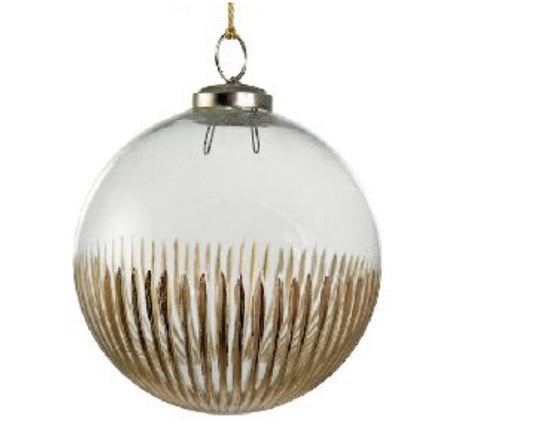 Large Glass Ball Clear Gold Cut Bottom Ornament