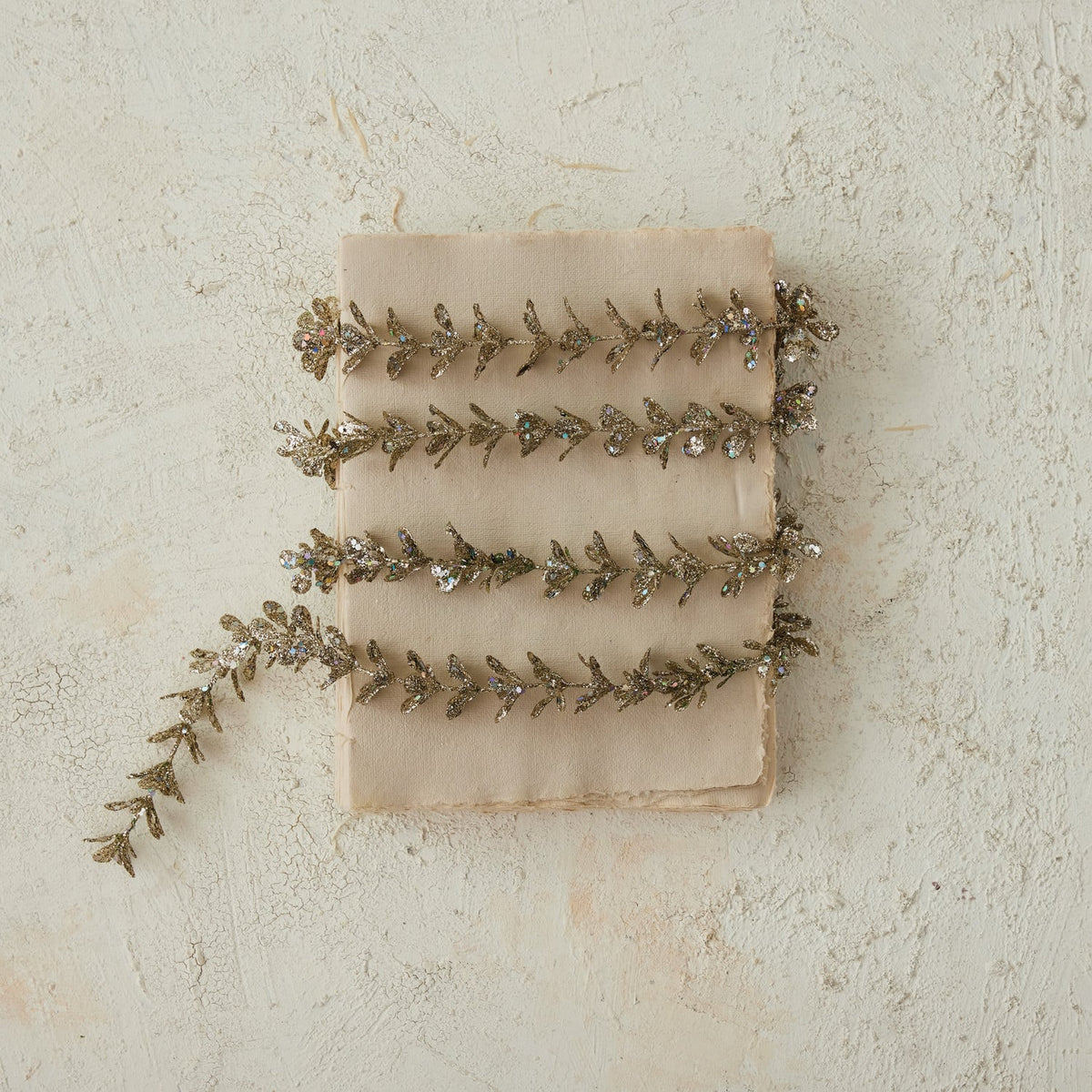 Faux Boxwood Garland with Glitter, Champagne Finish
