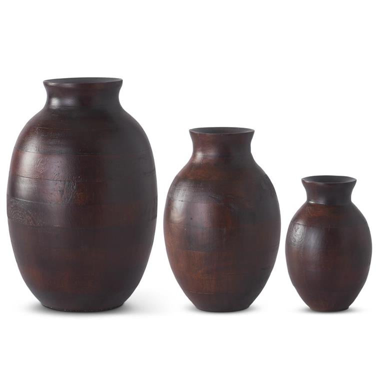 Dark Mango Wood Pot Bellied Vases