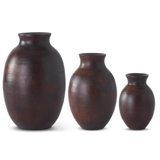Dark Mango Wood Pot Bellied Vases