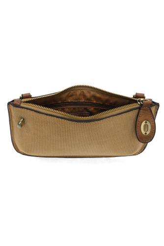 Camel Corduroy Mini Crossbody Wristlet Clutch
