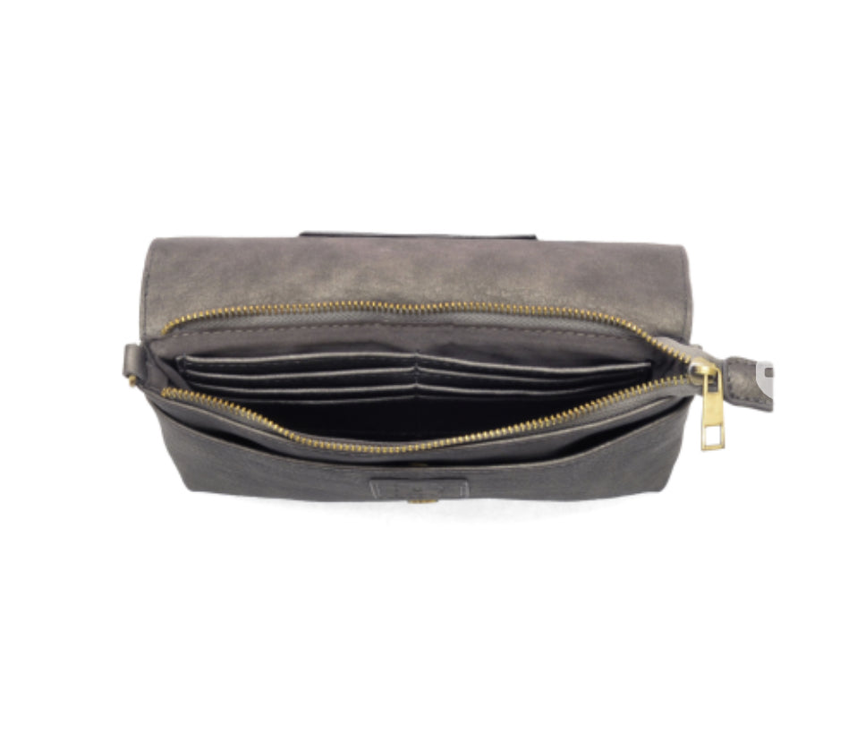 Metallic Dark Chrome Everly Organizer Flap Crossbody