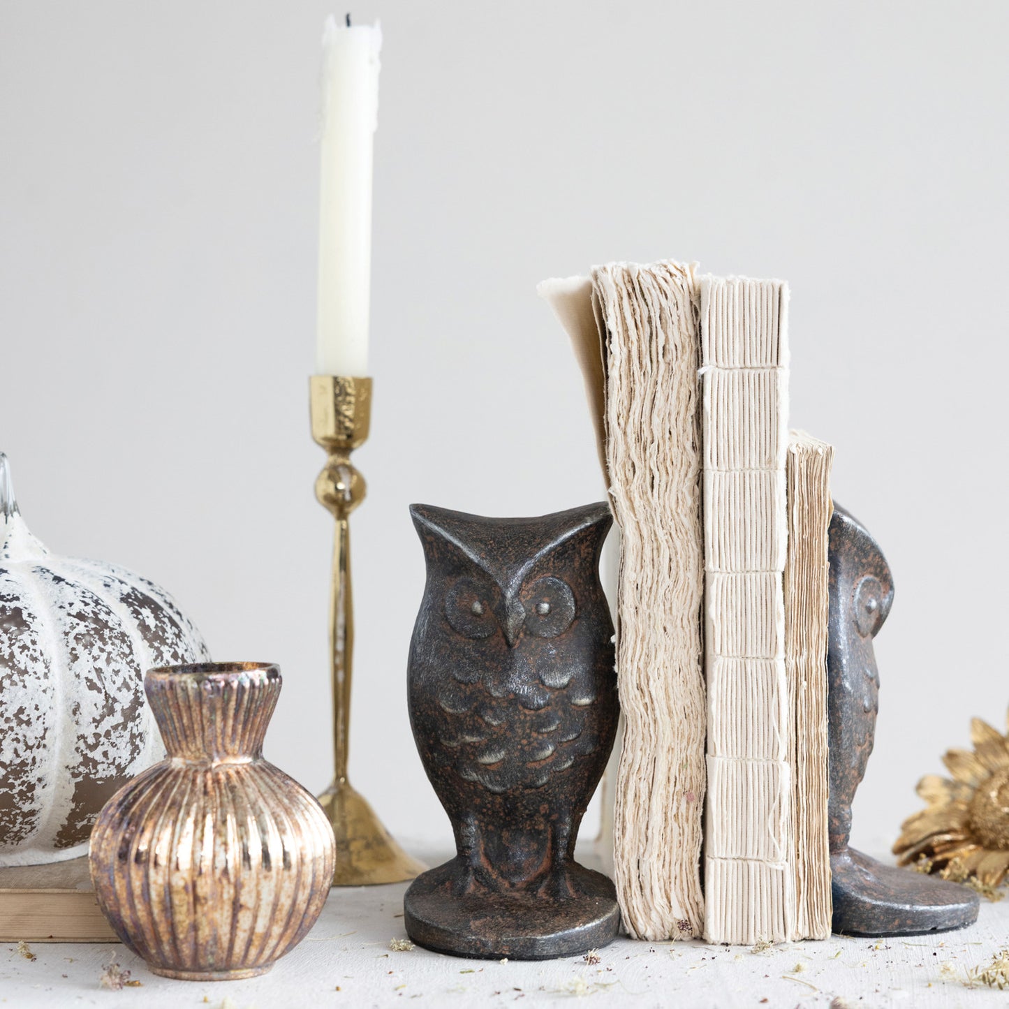 Cast Iron Owl Shaped Bookends, Set of 2