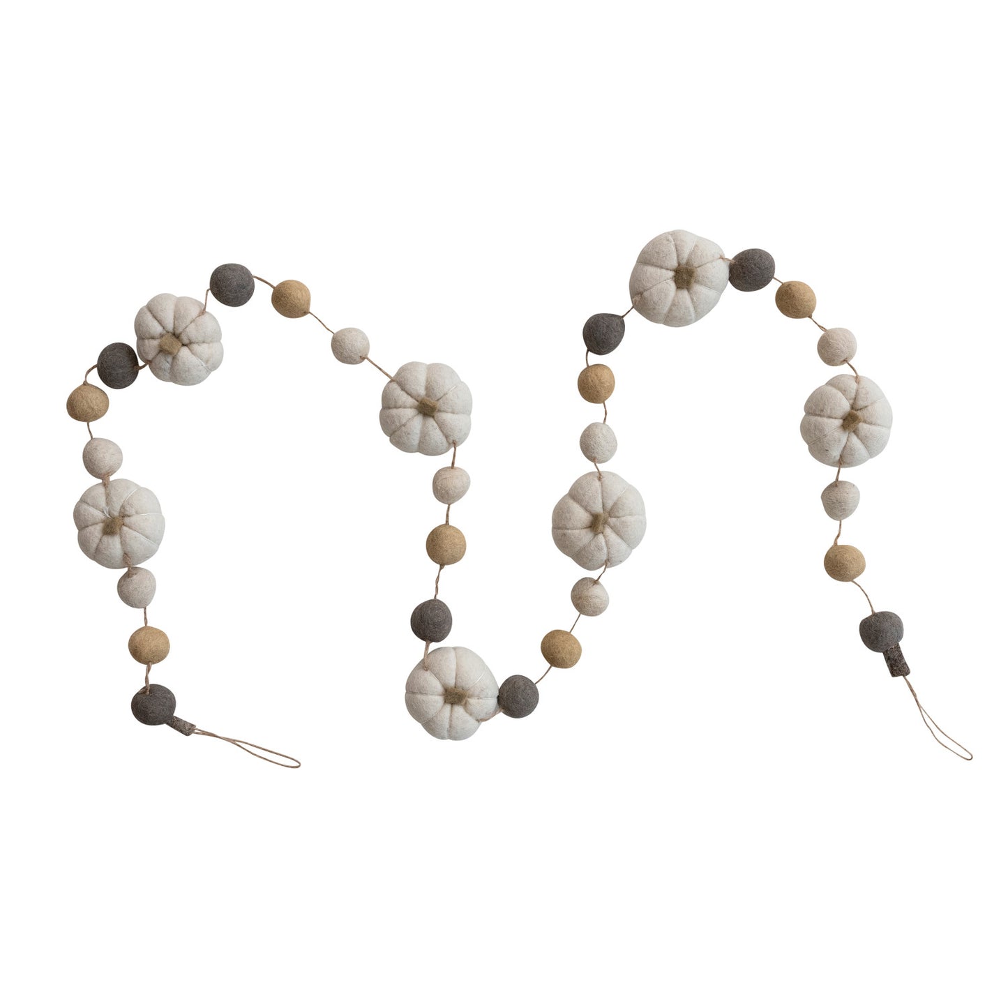 Handmade Wool Felt Pumpkin & Ball Garland with Jute Cord