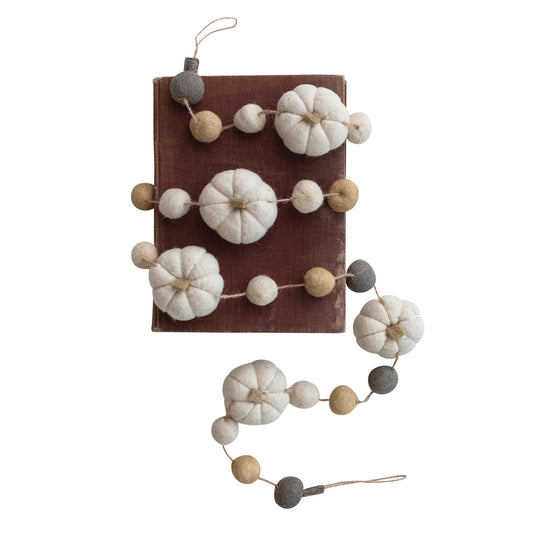 Handmade Wool Felt Pumpkin & Ball Garland with Jute Cord