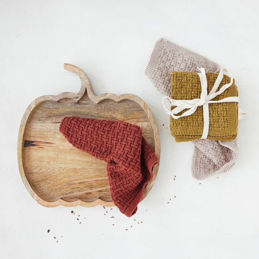 Cotton Knit Dish Cloths, Set of 3 Tied with Cotton Tape