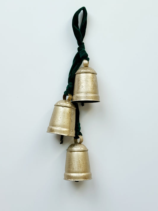 3 BELL HANGER WITH GREEN VELVET RIBBON