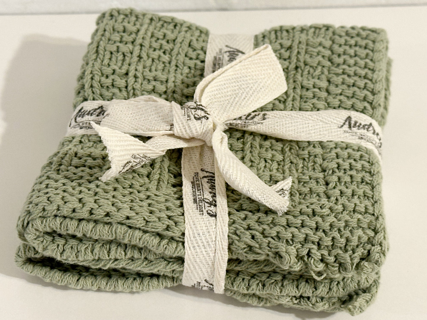 Sage Knitted Dish Cloth Set