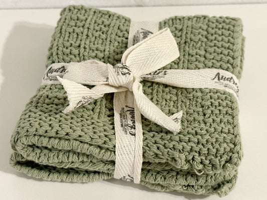 Sage Knitted Dish Cloth Set
