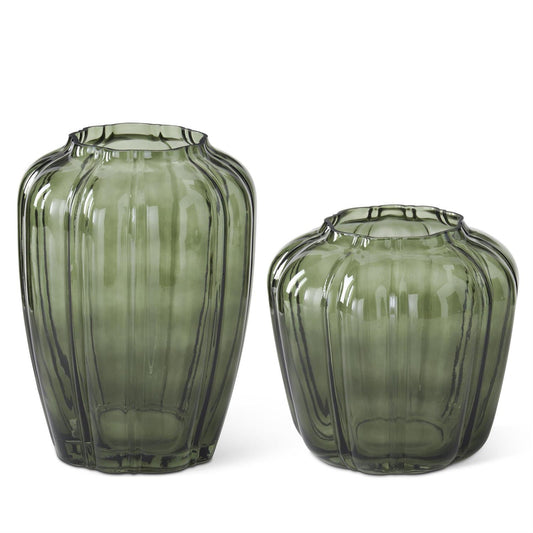 SCALLOPED GREEN GLASS VASE