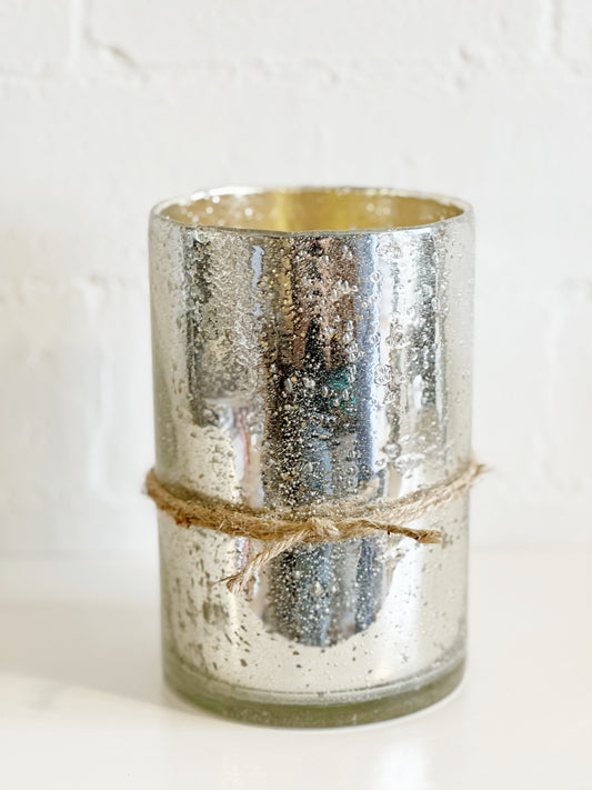 Silver Mercury Glass Red Currant Himalayan Hurricane Candle