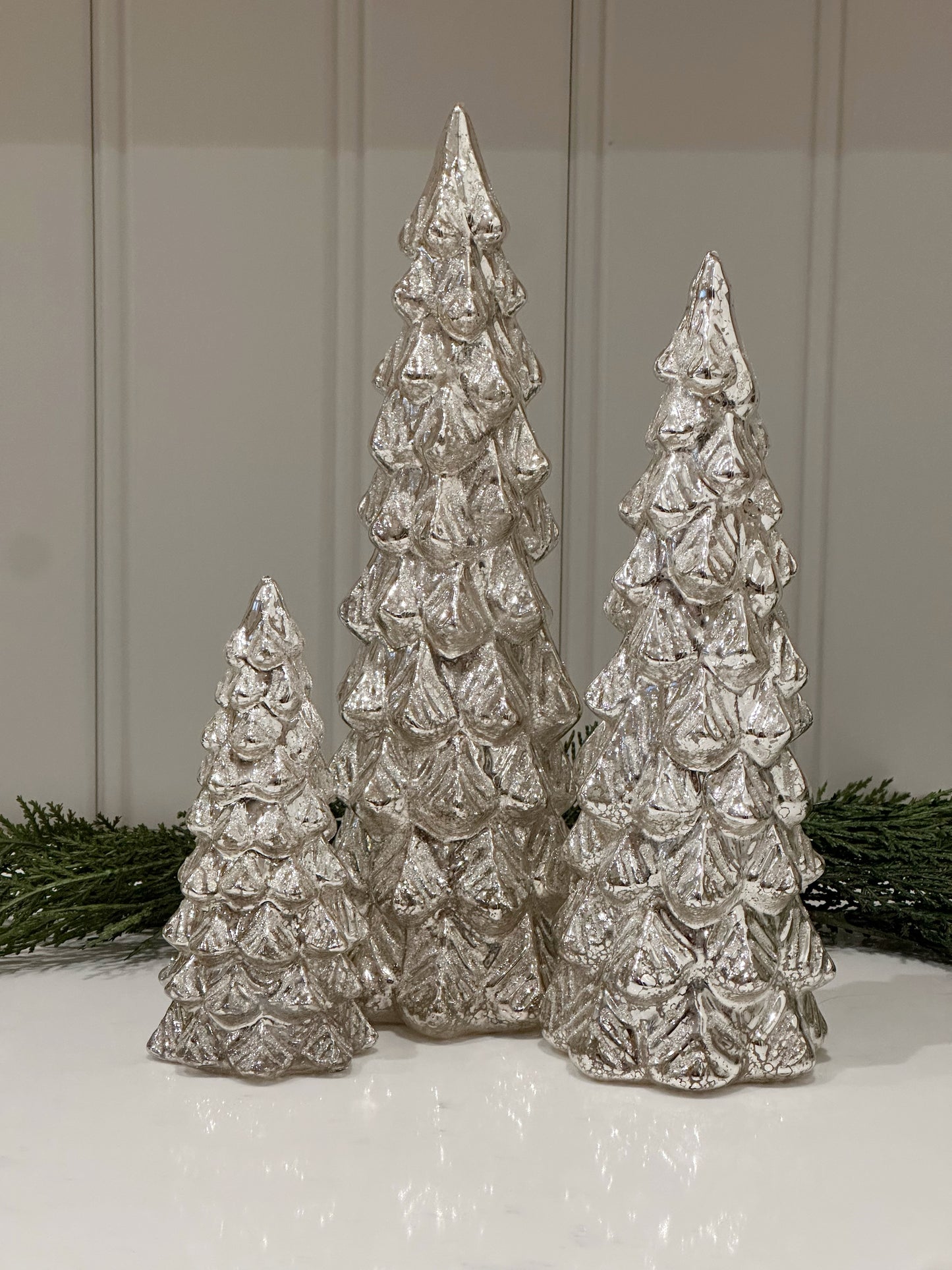 Mercury Glass LED Glittered Silver Trees