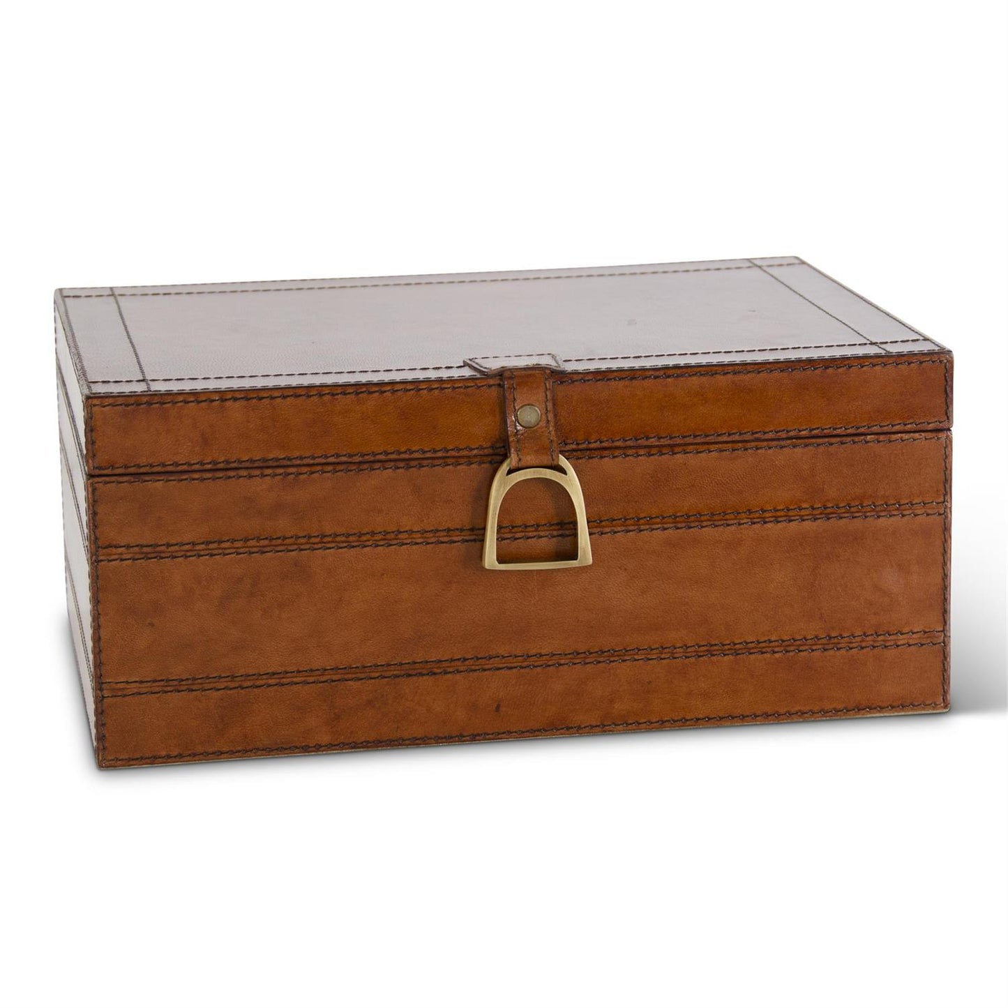 BROWN LEATHER BOX W/STIRRUP LATCH