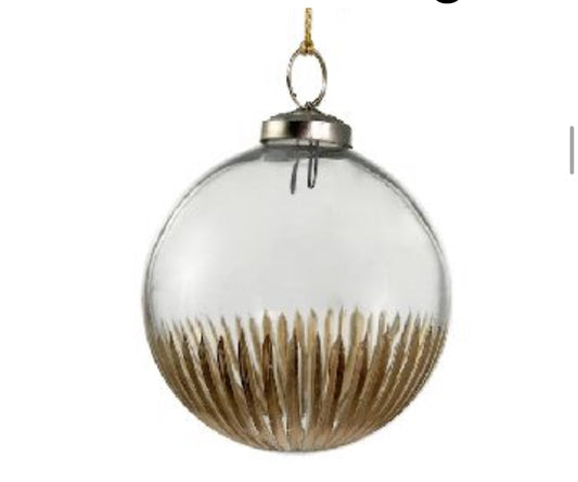 Glass Ball Clear Gold Cut Bottom Ornament