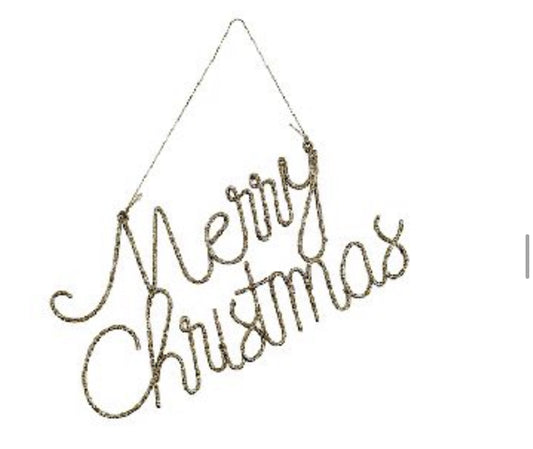 Gold Wire Merry Christmas Glitter Ornament Sign