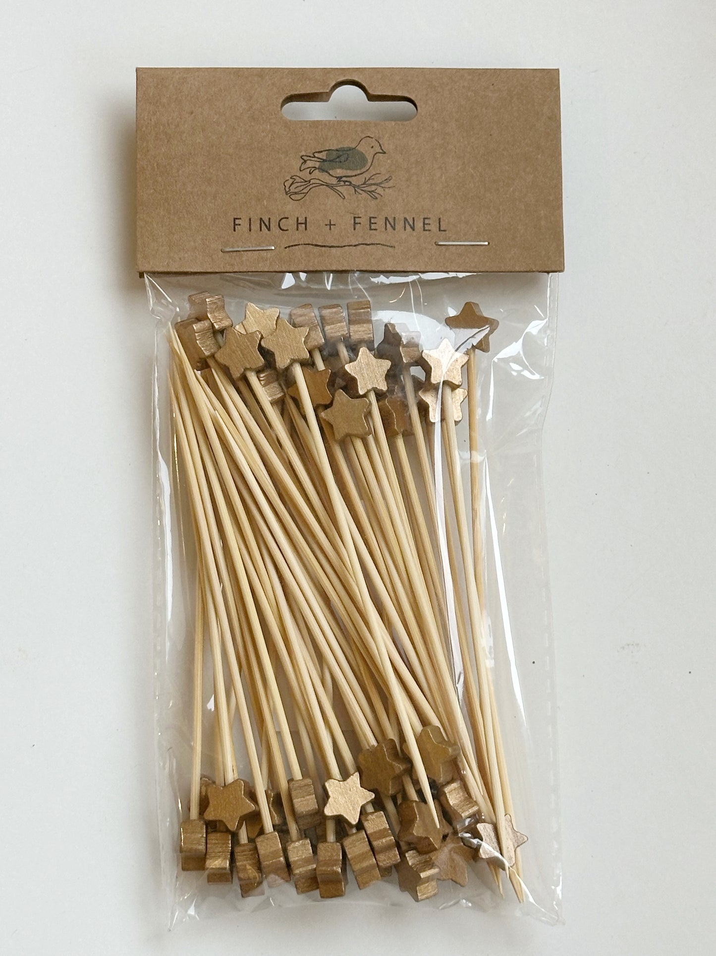 Bamboo Single Use Skewers with Star Shaped Handles, Set of 50