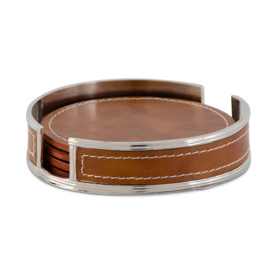 BROWN LEATHER ROUND COASTERS