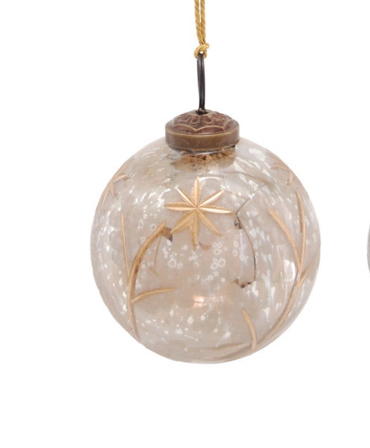 Small Etched Mercury Glass Ball Ornament with Design, 2 Styles