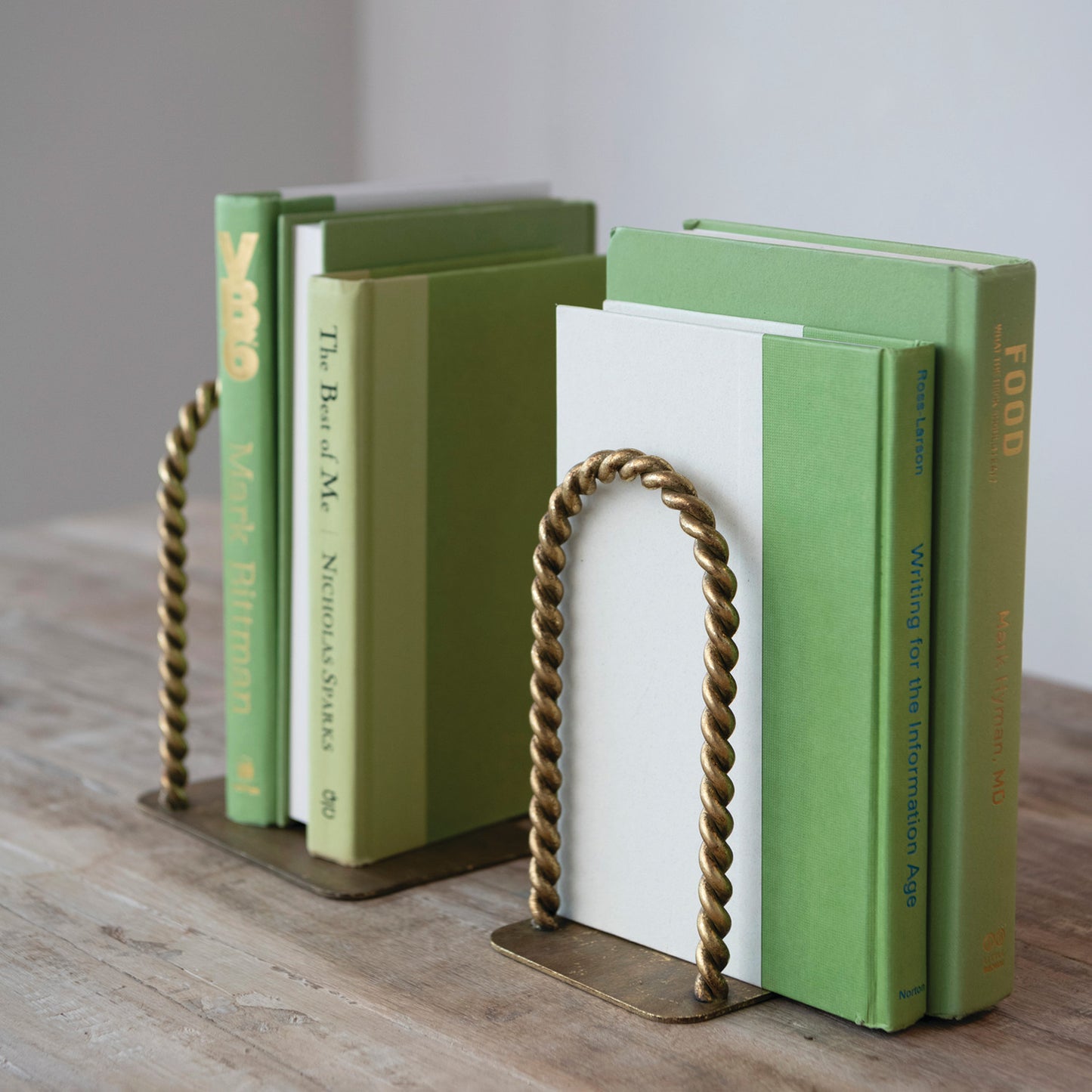 Twisted Metal Arched Bookends, Antique Brass Finish, Set of 2
