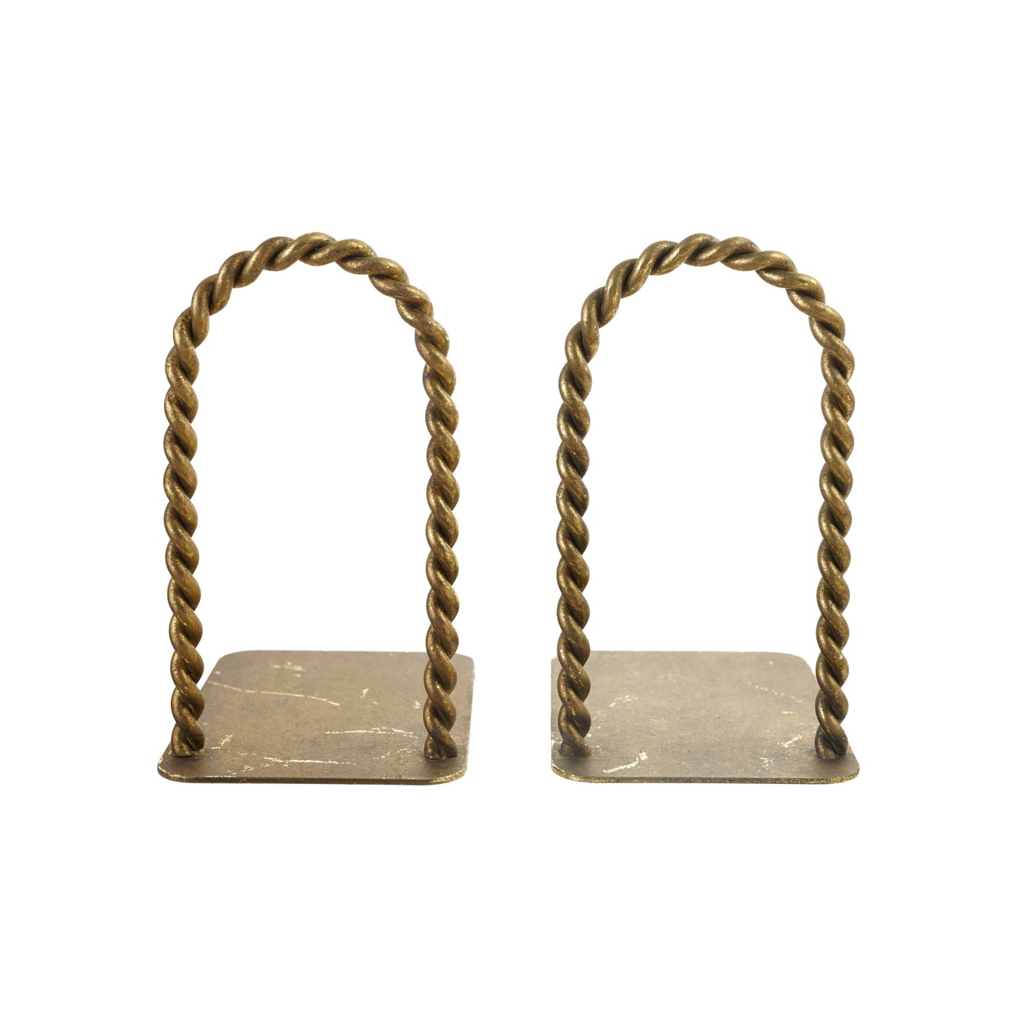 Twisted Metal Arched Bookends, Antique Brass Finish, Set of 2