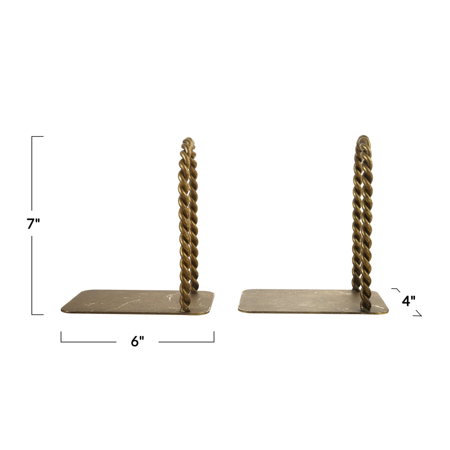 Twisted Metal Arched Bookends, Antique Brass Finish, Set of 2