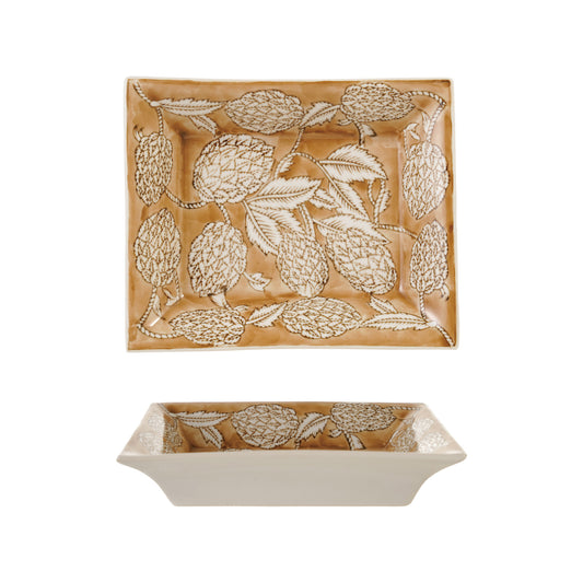 Decorative Hand-Painted Stoneware Dish with Botanicals