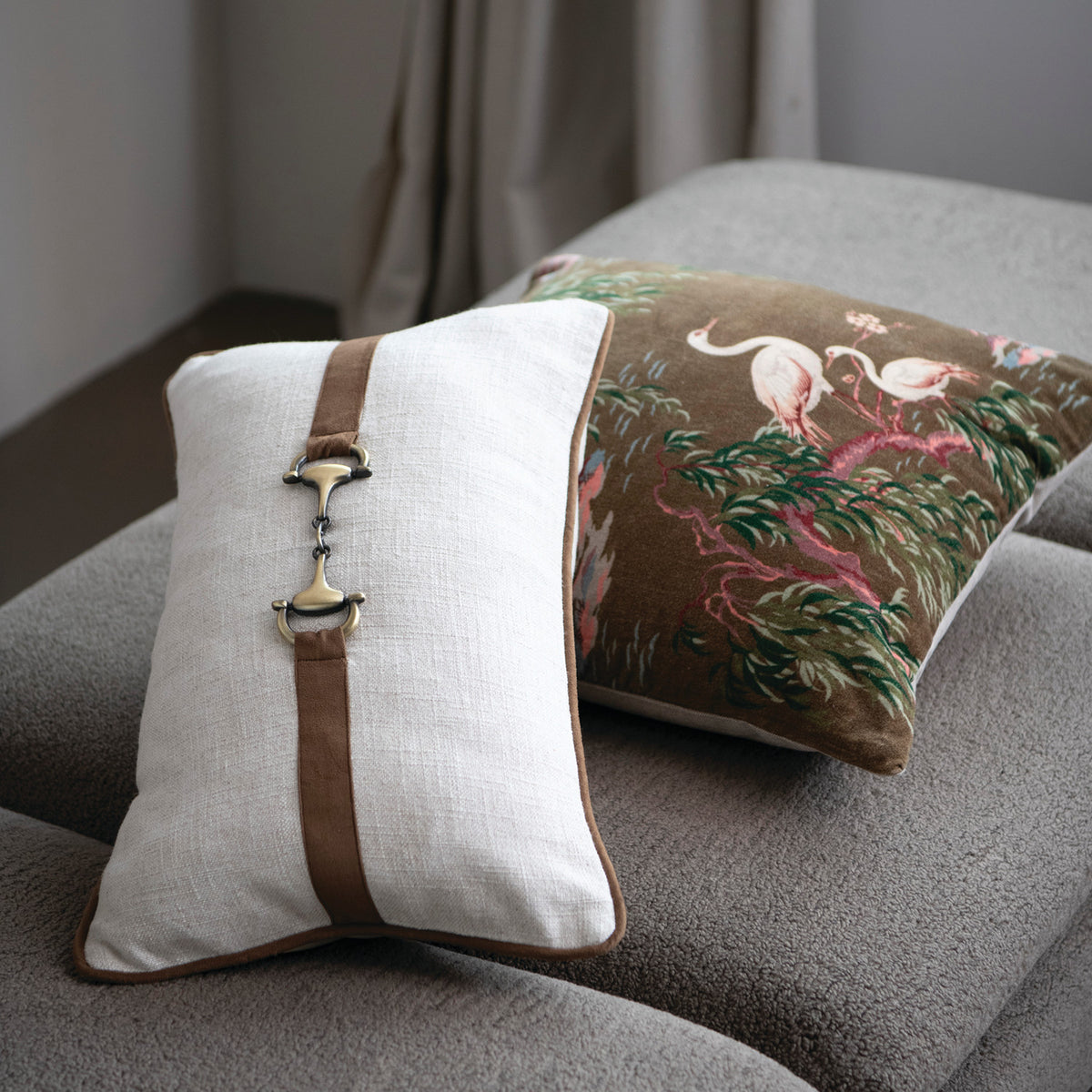 Viscose & Linen Lumbar Pillow with Faux Suede & Cotton Back