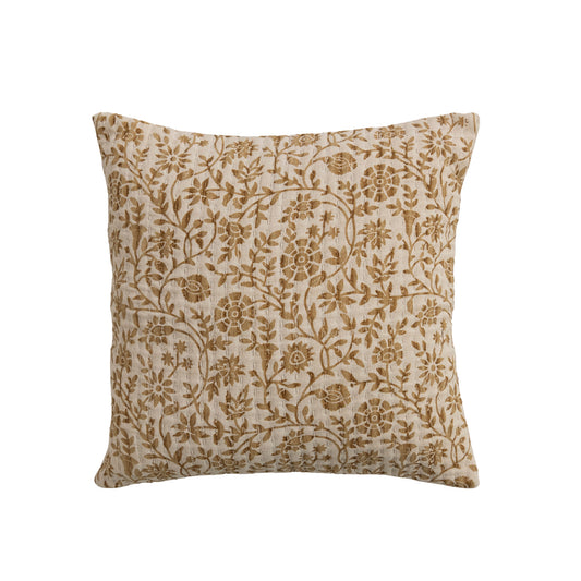 18" Square Cotton Printed Pillow with Kantha Stitch