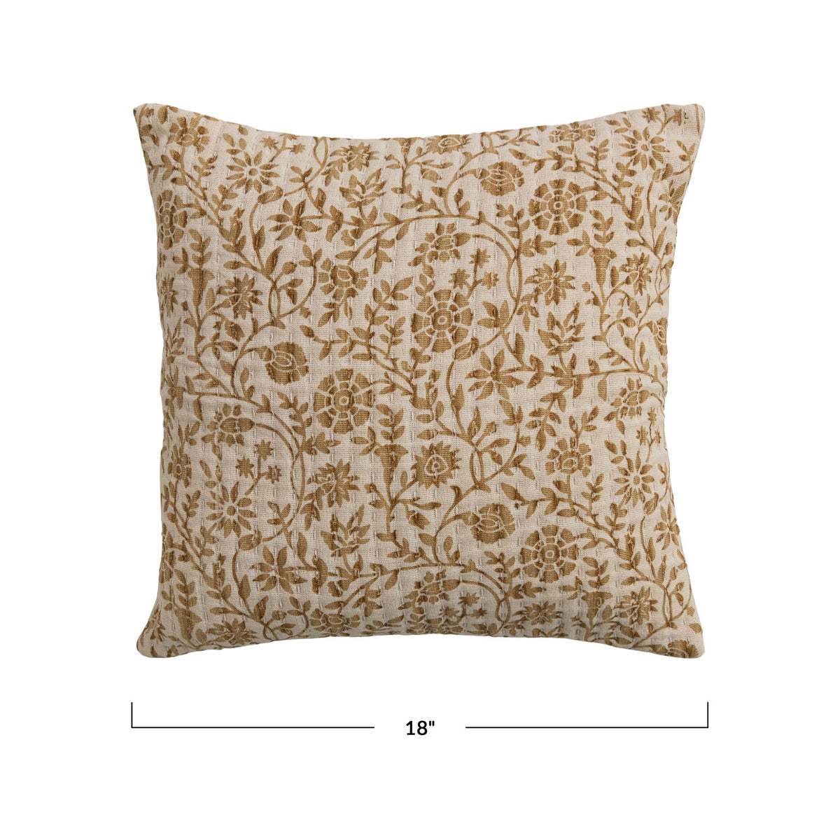 18" Square Cotton Printed Pillow with Kantha Stitch