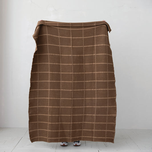 60"L x 50"W Cotton Waffle Weave Throw with Grid Pattern, Brown