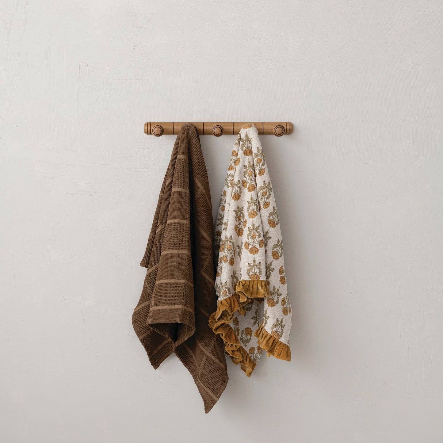 60"L x 50"W Cotton Waffle Weave Throw with Grid Pattern, Brown