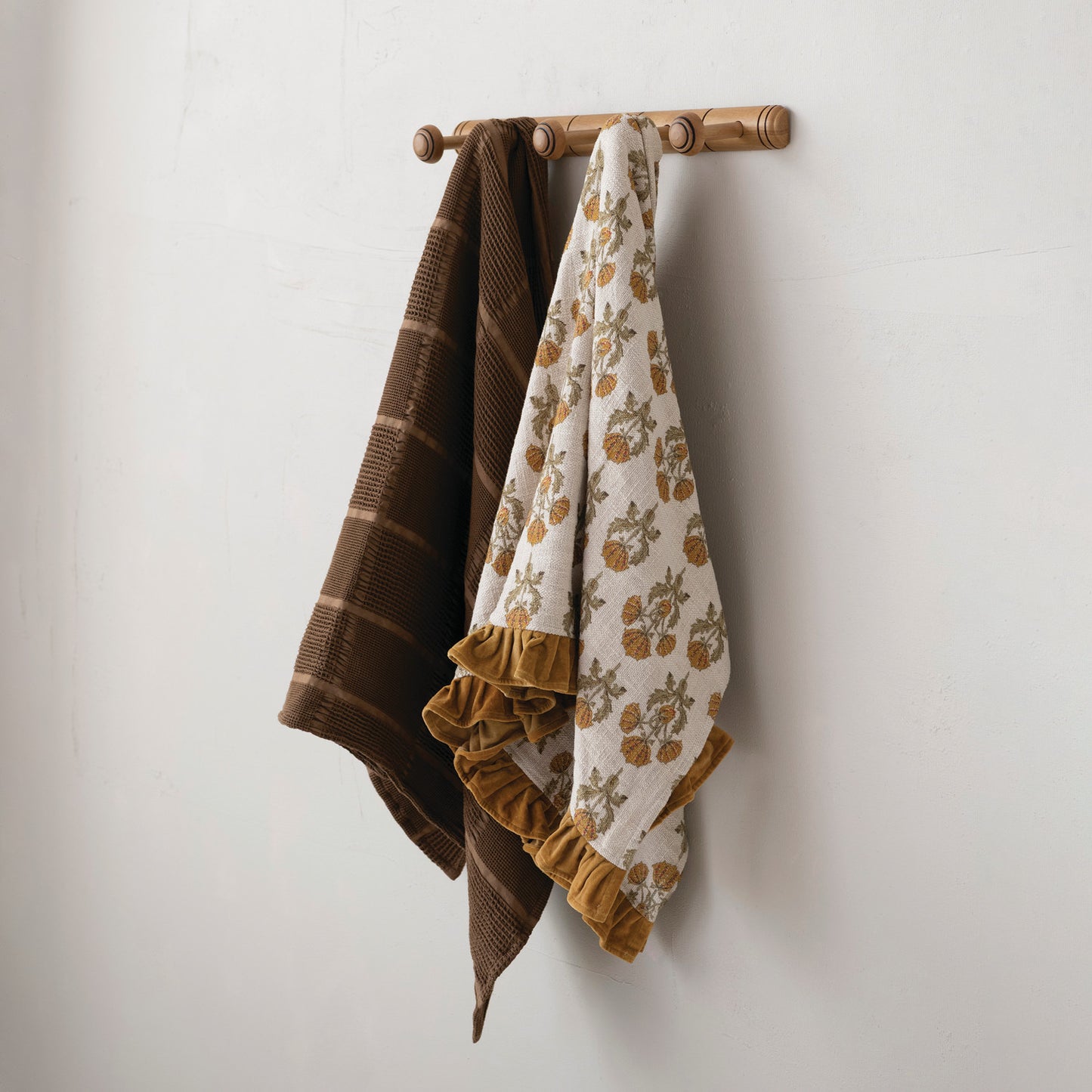 60"L x 50"W Cotton Waffle Weave Throw with Grid Pattern, Brown