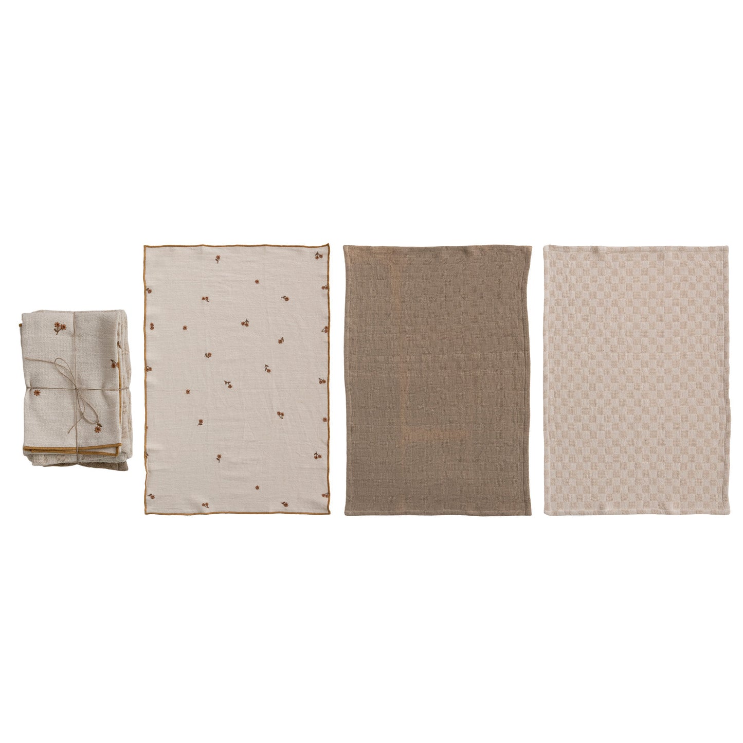 Cotton Tea Towels with Waffle Weave, Set of 3 Tied with Jute