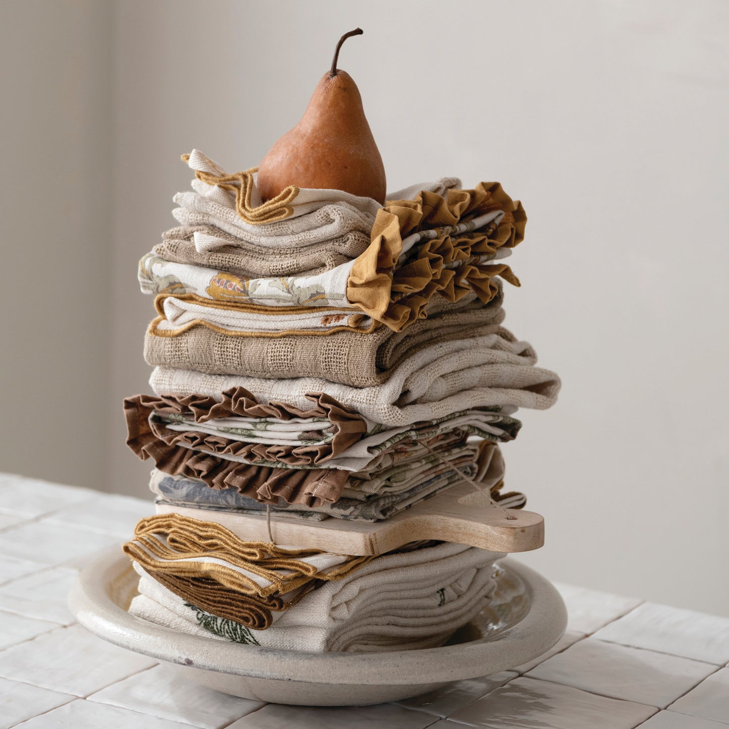 Cotton Tea Towels with Waffle Weave, Set of 3 Tied with Jute