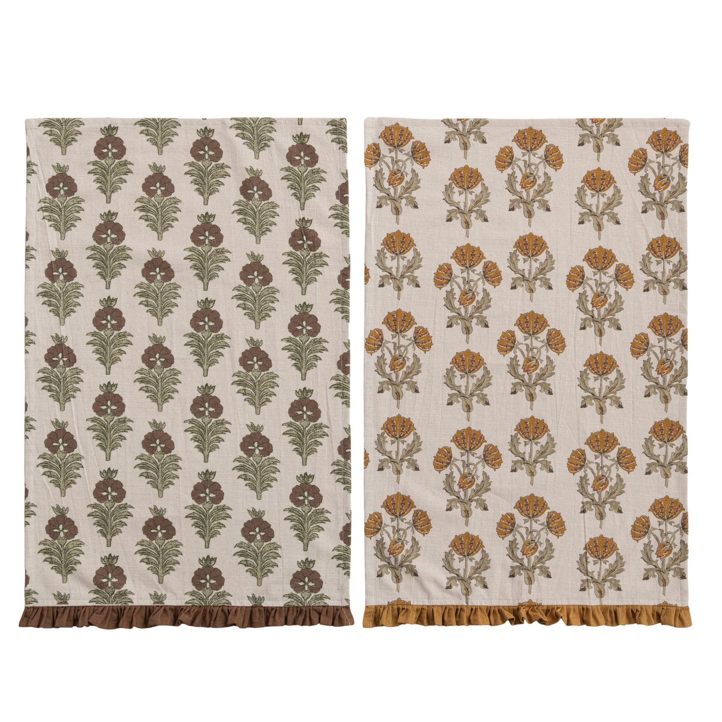 Cotton Printed Tea Towel with Flower Pattern & Ruffle, 2 Styles