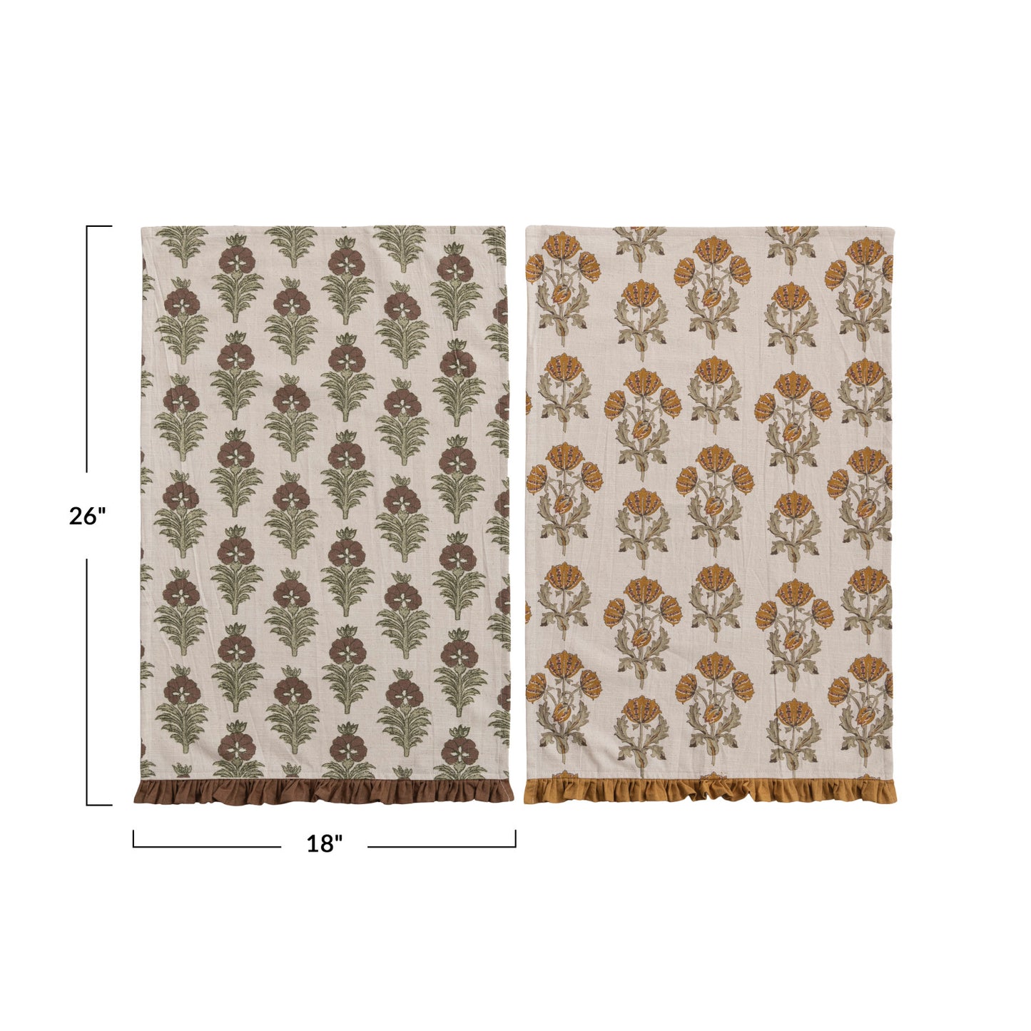Cotton Printed Tea Towel with Flower Pattern & Ruffle, 2 Styles