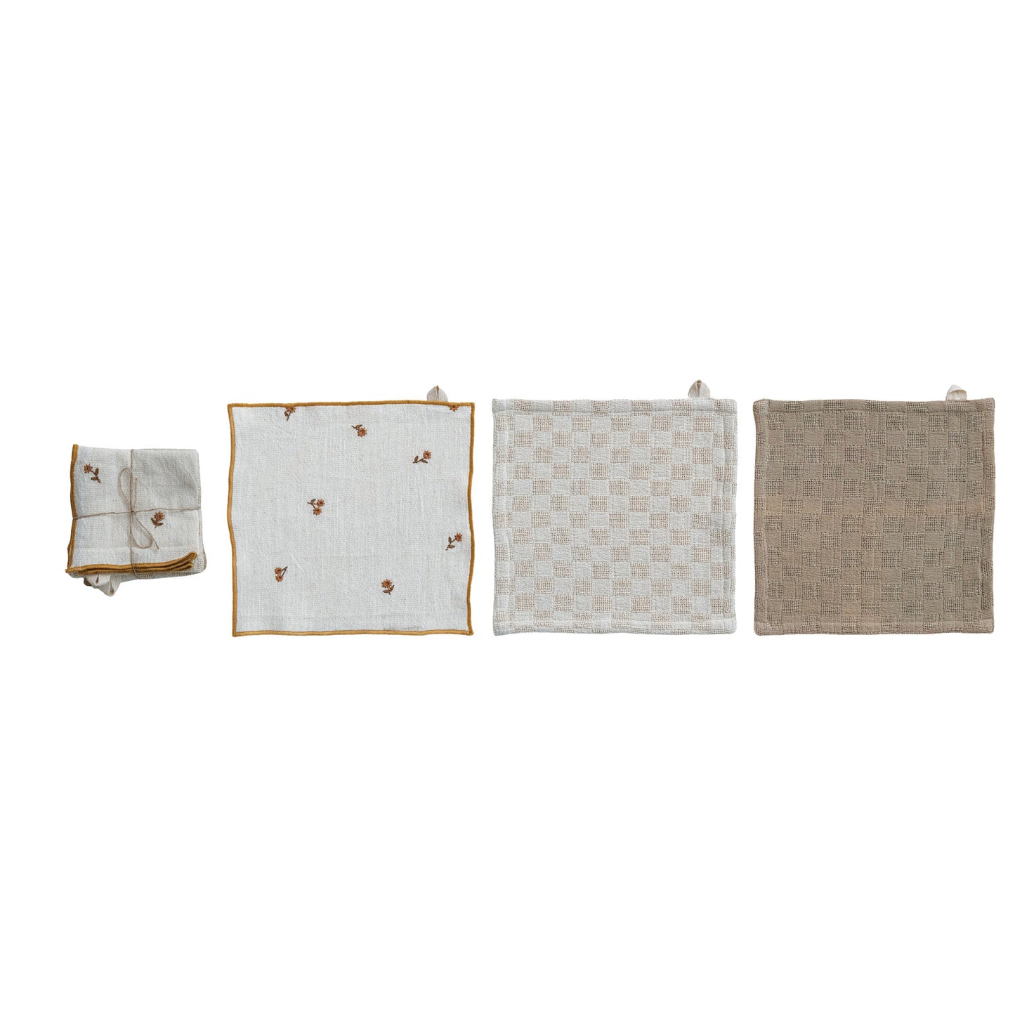 Cotton Dish Cloths with Waffle Weave, Set of 3 Tied with Jute