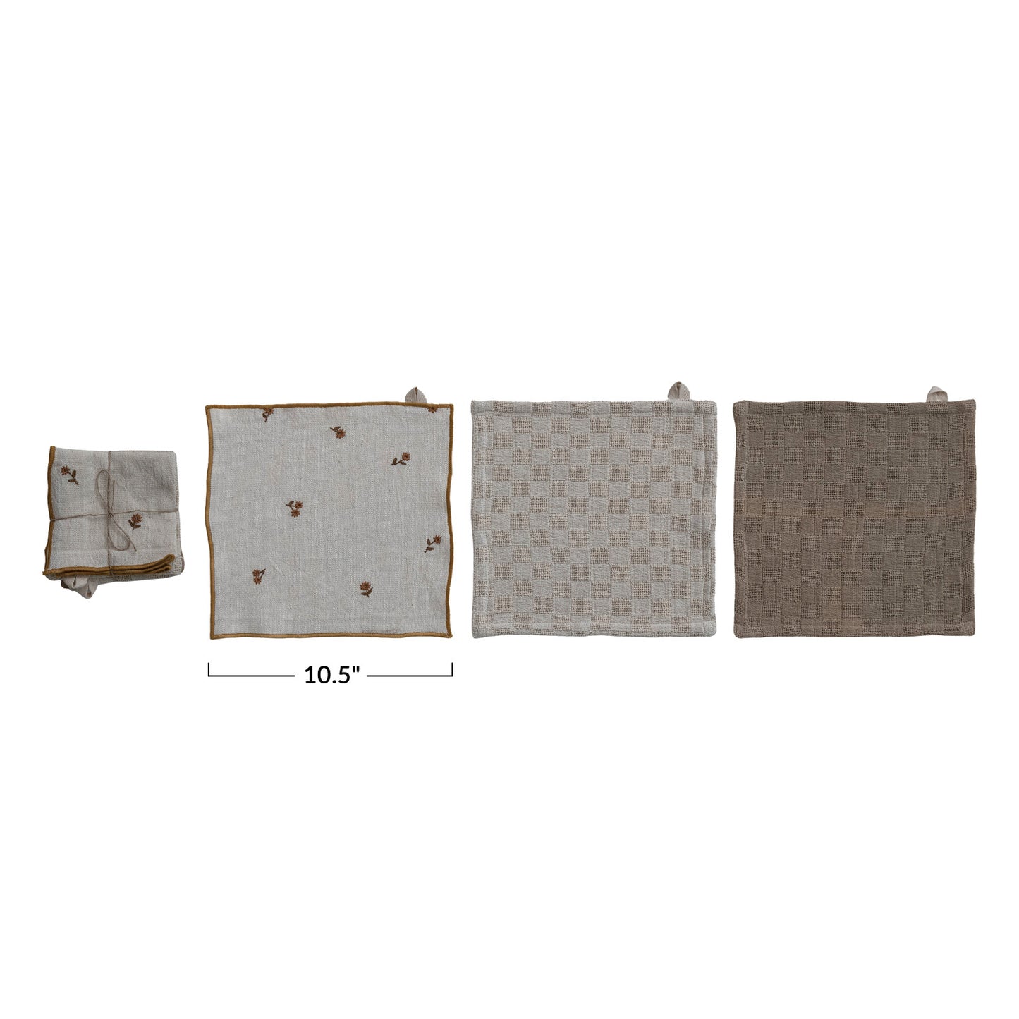 Cotton Dish Cloths with Waffle Weave, Set of 3 Tied with Jute